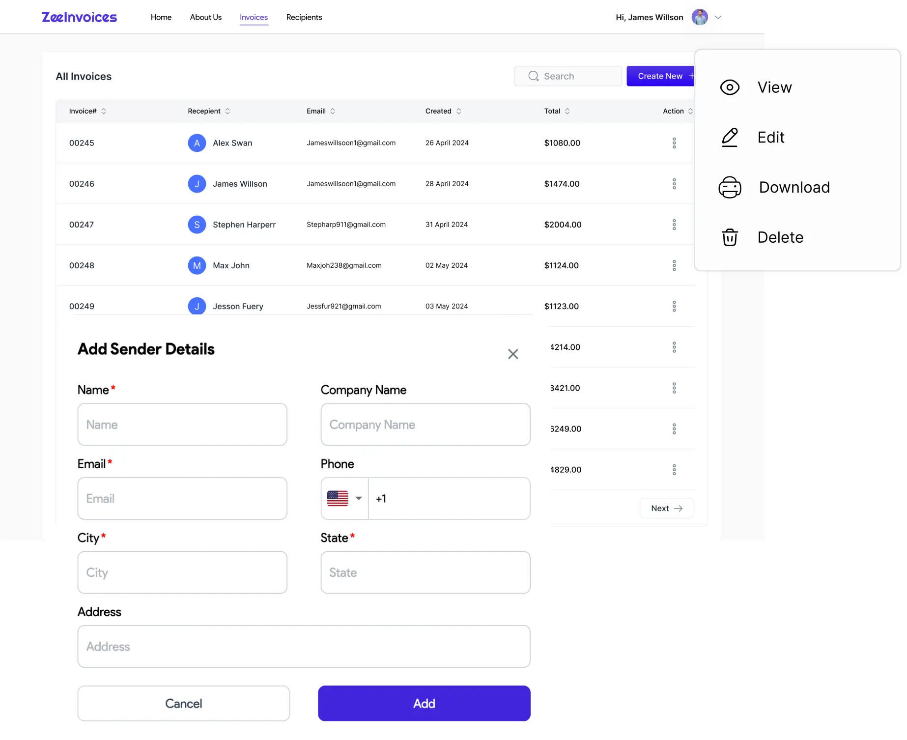 ZeeInvoices screenshot 1